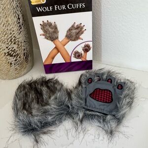 Faux Fur, Wolf Fur Cuffs with Gray and Red Design.Adults or Child. Costume